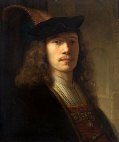 Retrato de un hombre con boina emplumada y ojos sombreados de Pieter Hermansz Verelst